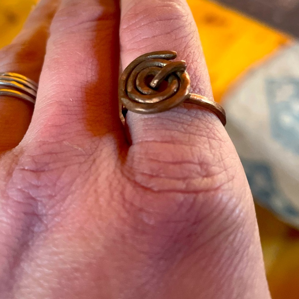 Boho etsy handmade rustic gypsy spiral hammered copper ring